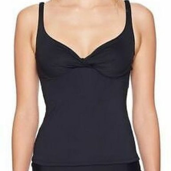 BLEU Rod Beattie Womens Over The Shoulder Twist Tankini Top, Black, 14 - Picture 1 of 1